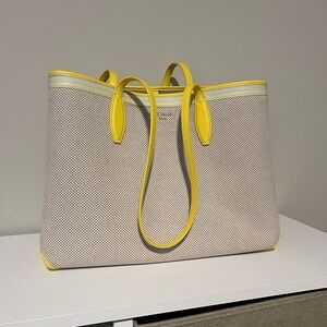 Kate Spade Yellow and Burlap Tote Bag with Modern Design